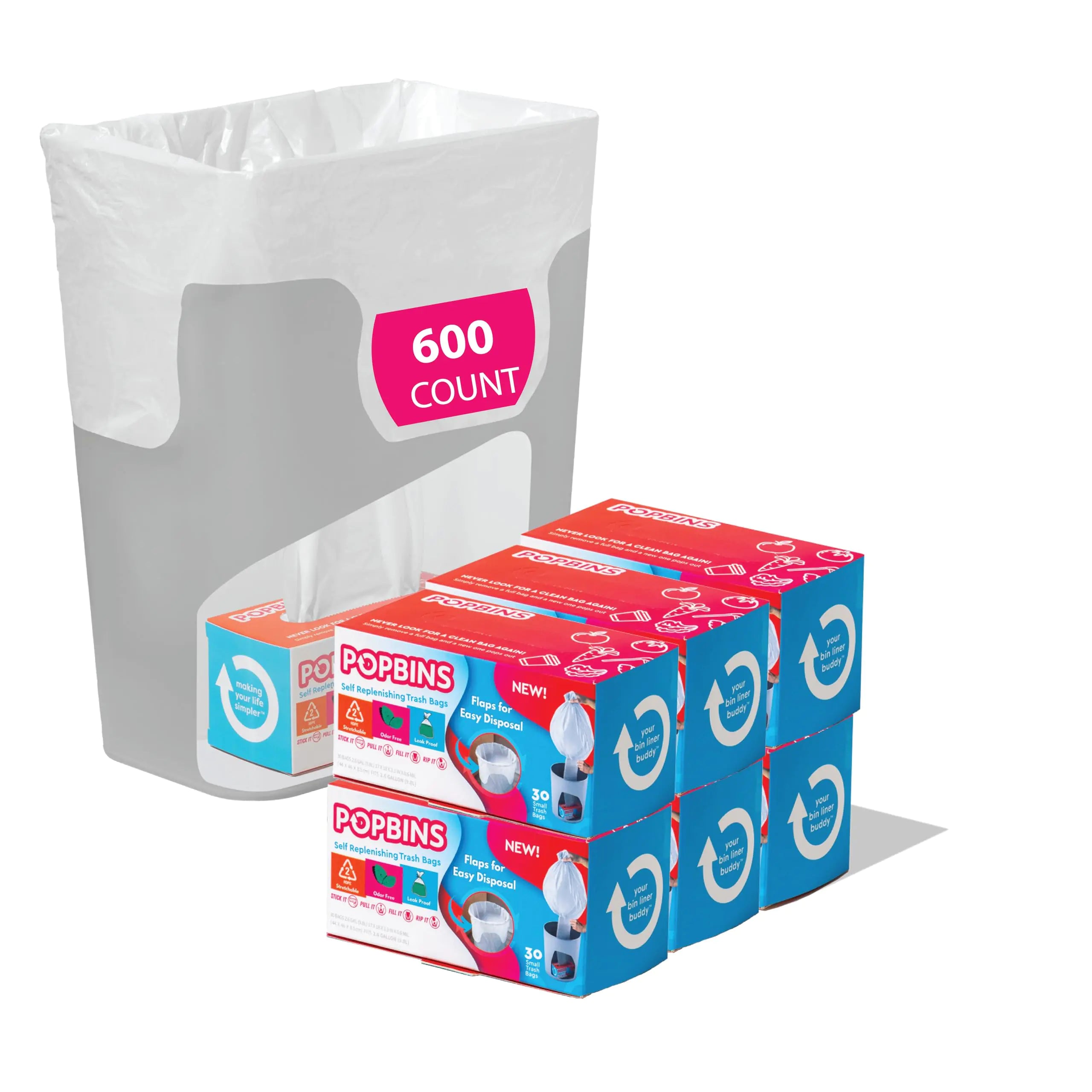 Popbins Trash Bags - Small Garbage Bags Clear Trash Can Liners for Bathroom Bins Bedroom Office & Kitchen Waste Multi-Purpose Household Wastebasket Cleaning Supplies - 1.2 Gallon Pack of 20