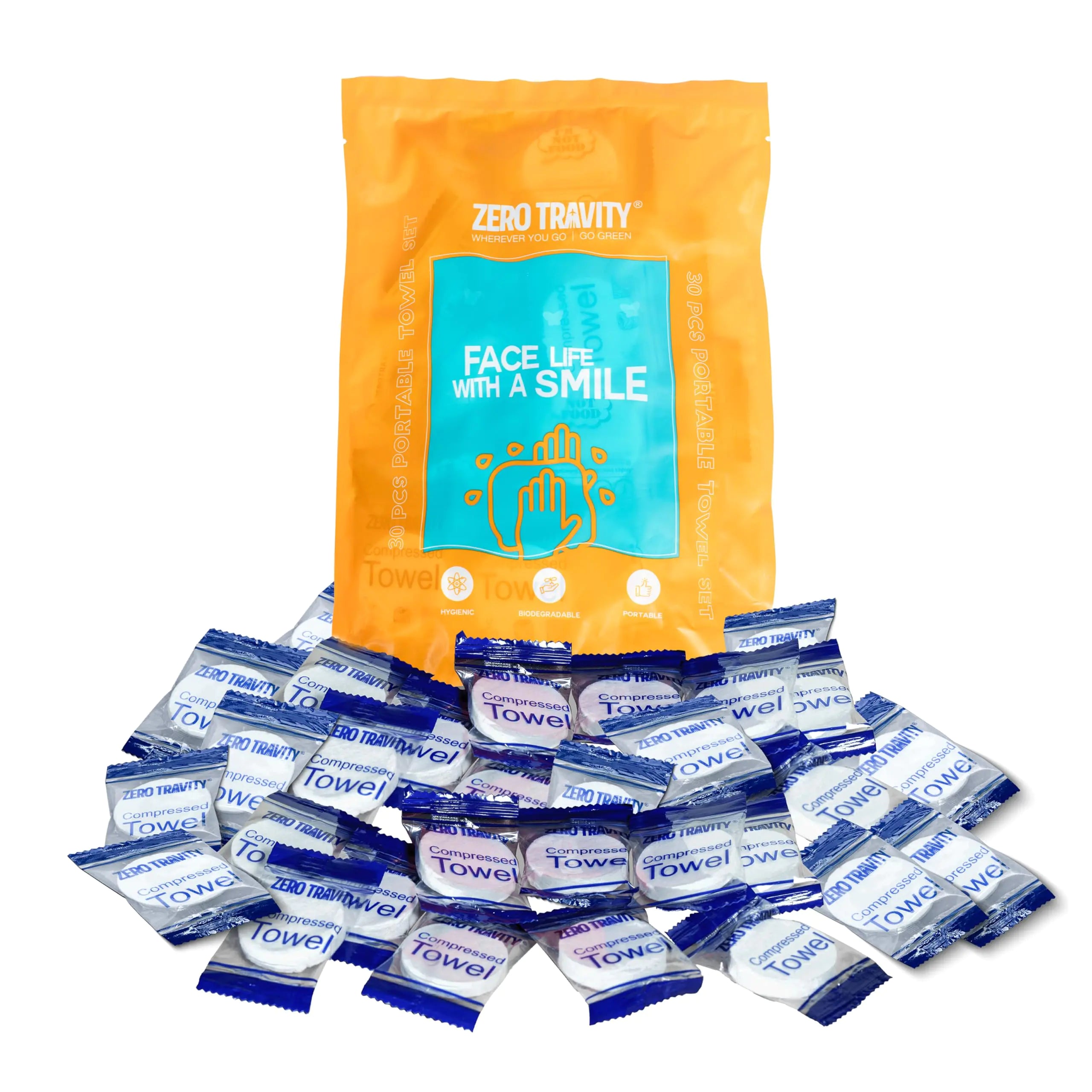 Zero Travity Disposable Towels for Travel 30pcs Towel Tablets Compressed Towels for Travel Ultra Soft Coin Tissue Portable and Reusable Camping Personal Care Products Recyclable Travel Towels