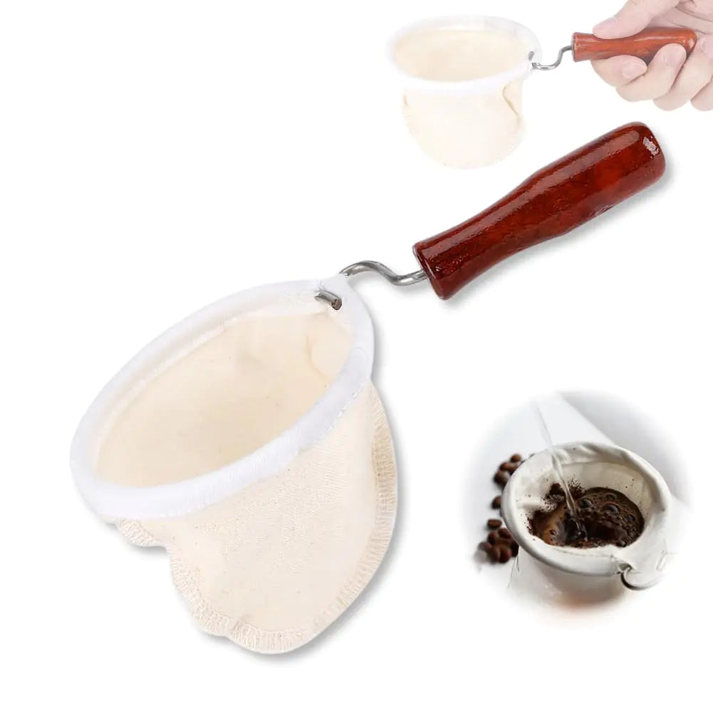 Cloth Coffee Filter More Sense of Ritual Handmade Coffee Filter Preferred Washable Reusable Flannel Cloth Coffee Sock with Wooden Handle Strainer with Wood Handle for Coffee Lover Home Office Use