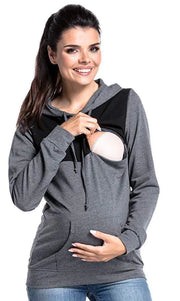 Hooded Colorblock Maternity Nursing Sweatshirt