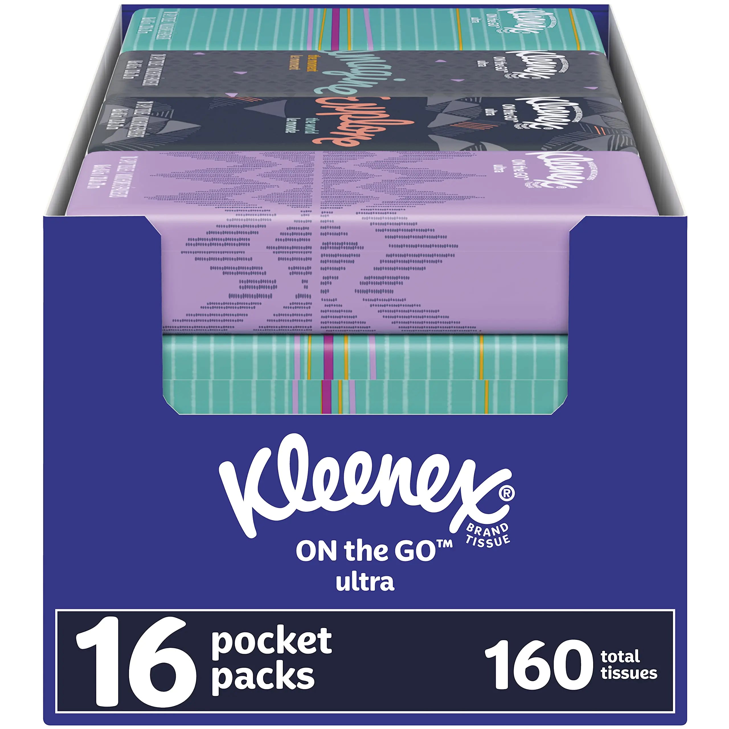 Kleenex On-The-Go Facial Tissues 16 On-The-Go Packs 10 Tissues per Box 3-Ply (160 Total Tissues) Packaging May Vary