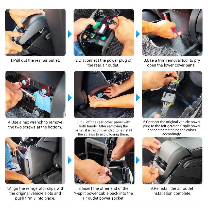 Tesla Model Y rear armrest box refrigerator with compressor cooling, fast 40-minute cool, easy non-destructive installation by Tesery.