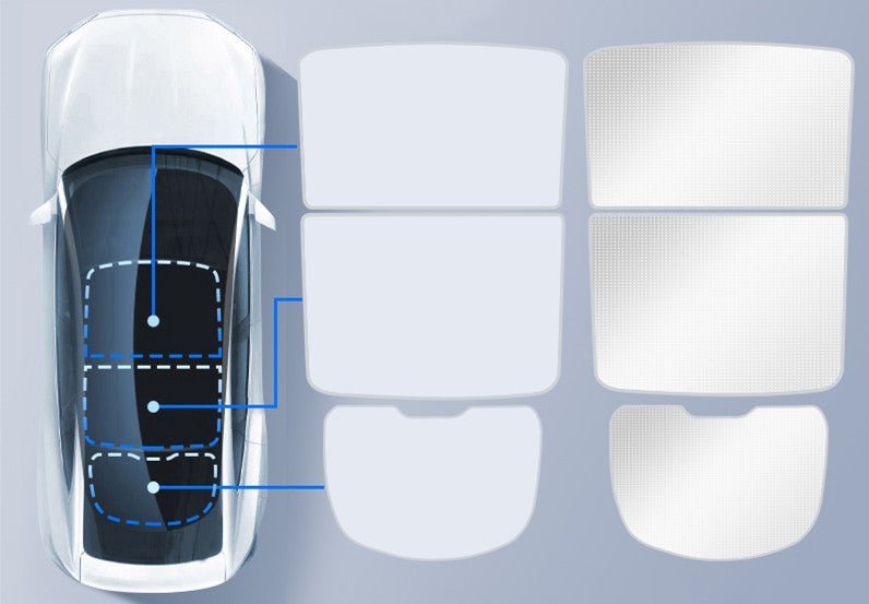 Tesla Model Y rear liftgate sunshade by Tesery Official Store, showing the sunshade installed in the vehicle's rear liftgate area.