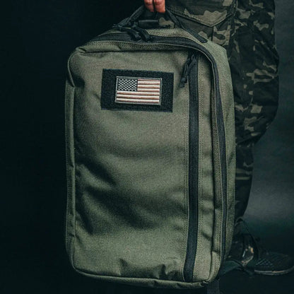 Black Recycled Firefighter 24 Hour Backpack with multiple compartments and sturdy straps for daily use and outdoor activities.