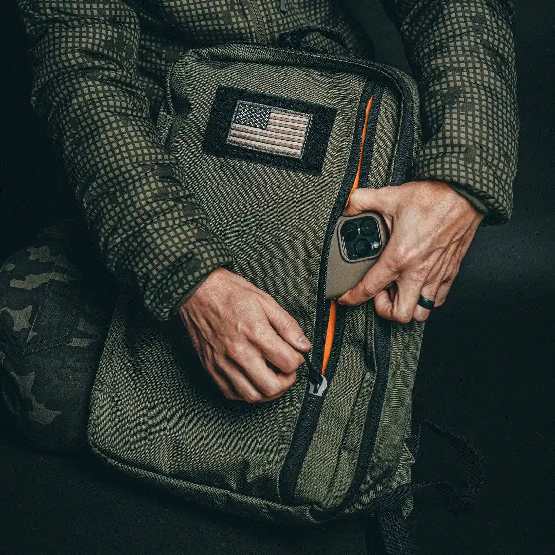 Black Recycled Firefighter 24 Hour Backpack with multiple compartments and sturdy straps for durable everyday use.