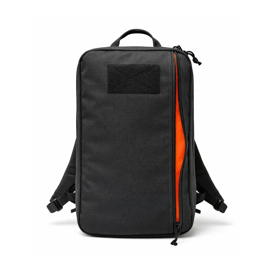 Black Recycled Firefighter 24 Hour Backpack with multiple compartments and sturdy straps for outdoor or daily use.