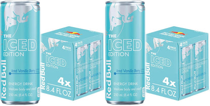 Red Bull Energy Drink Variety Pack with White Peach, Iced Vanilla Berry, Pink Edition Wild Berries cans, 8.4 fl oz, 24-pack.