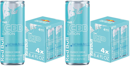 Red Bull Energy Drink Variety Pack with White Peach, Iced Vanilla Berry, Pink Edition Wild Berries cans, 8.4 fl oz, 24-pack.