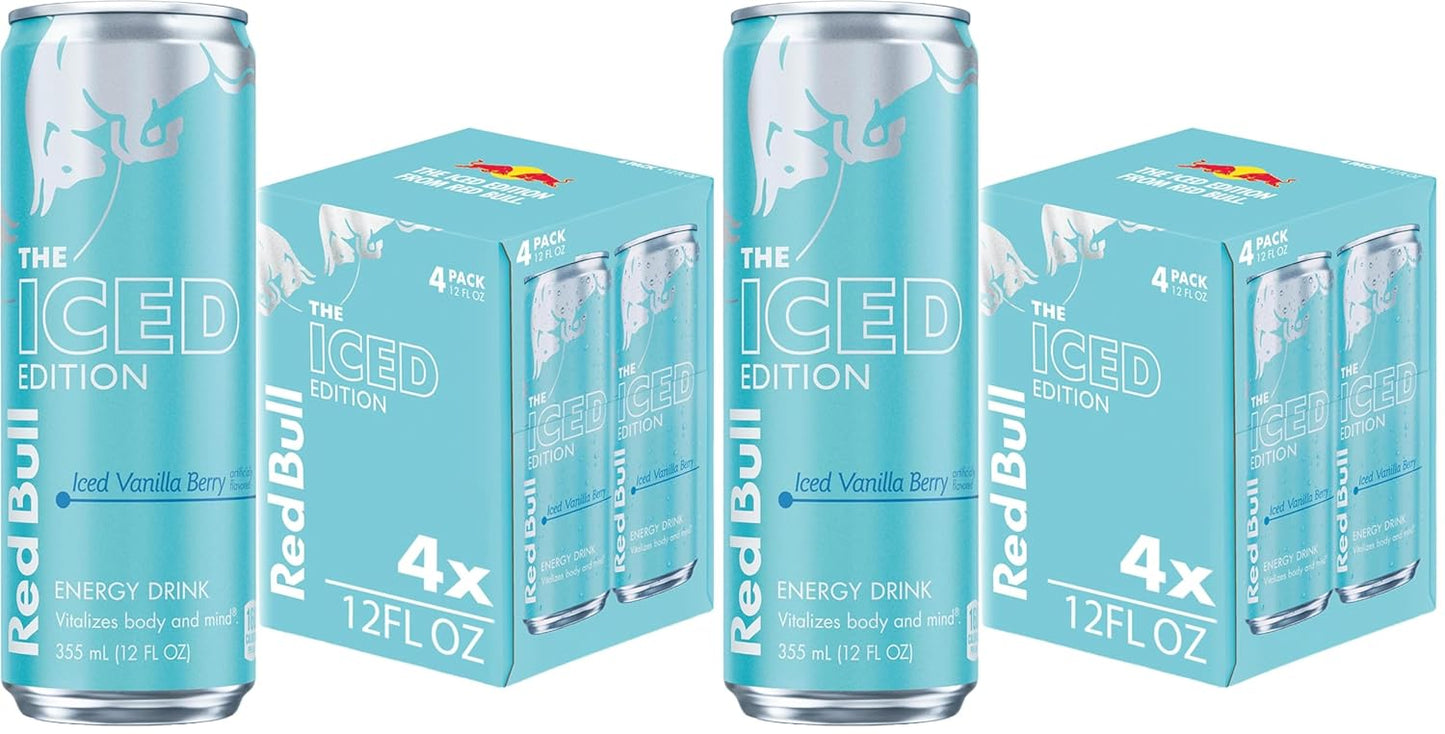 Red Bull Energy Drink variety pack with 24 cans featuring White Peach, Iced Vanilla Berry, Pink Edition Wild Berries, 8.4 fl oz.