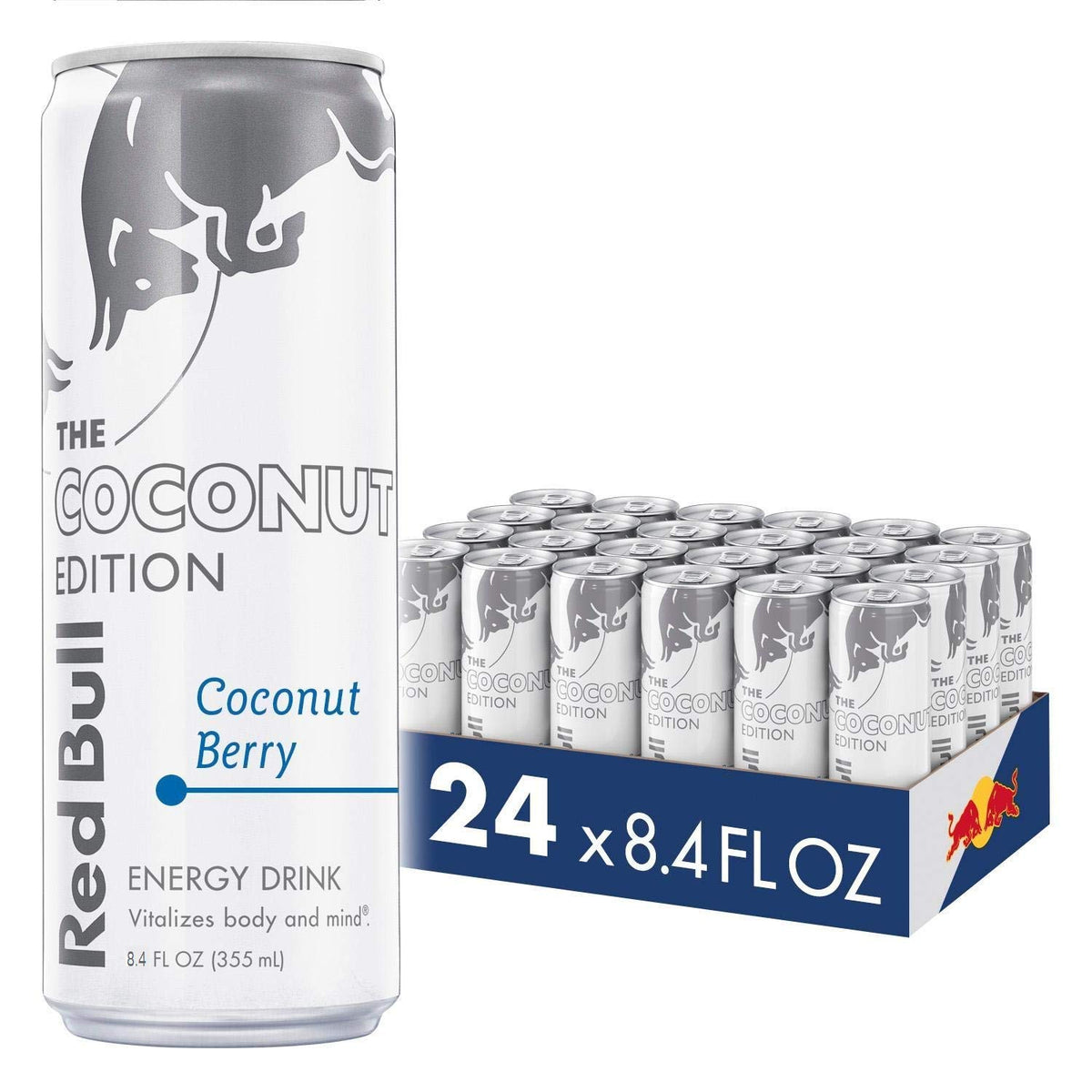 Red Bull Energy Drink Variety Pack with White Peach, Iced Vanilla Berry, and Pink Edition Wild Berries cans in 8.4 fl oz packs.