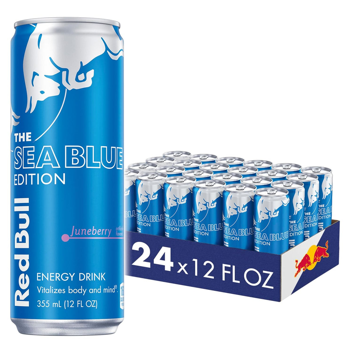 Red Bull Iced Vanilla Berry energy drink cans, 8.4 fl oz, featuring red and purple branding with berry and vanilla flavor accents.