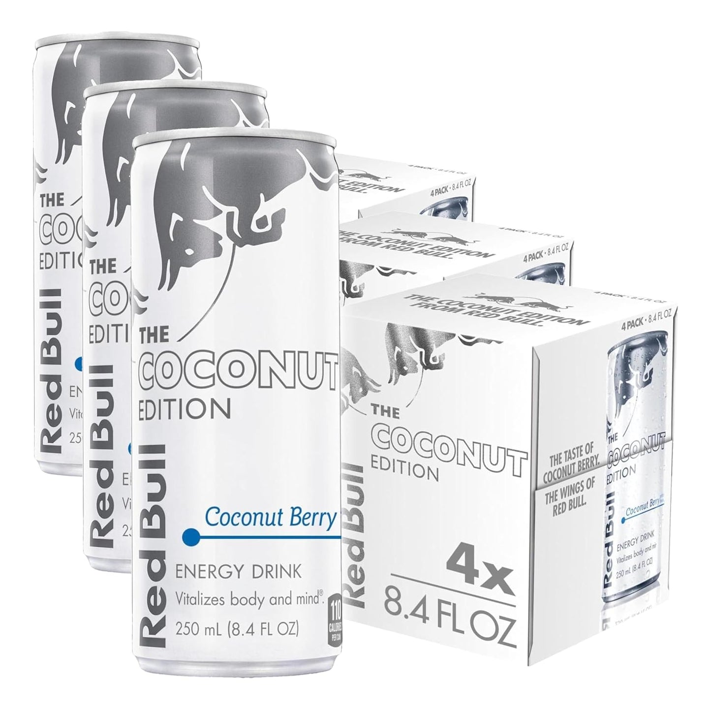 Red Bull Iced Vanilla Berry energy drink cans, 8.4 fl oz, in a pack of 24 showing the colorful cans with berry and vanilla flavor design.