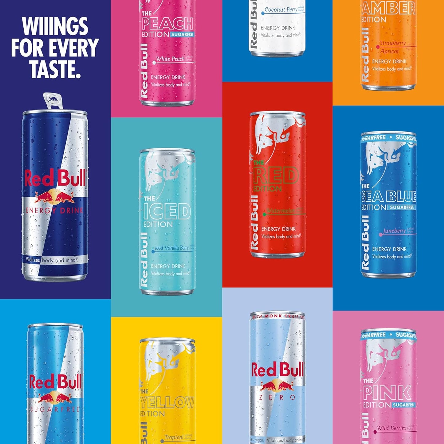 Red Bull Iced Vanilla Berry energy drink cans, 8.4 fl oz, pack of 24 with vibrant red and berry-themed design.