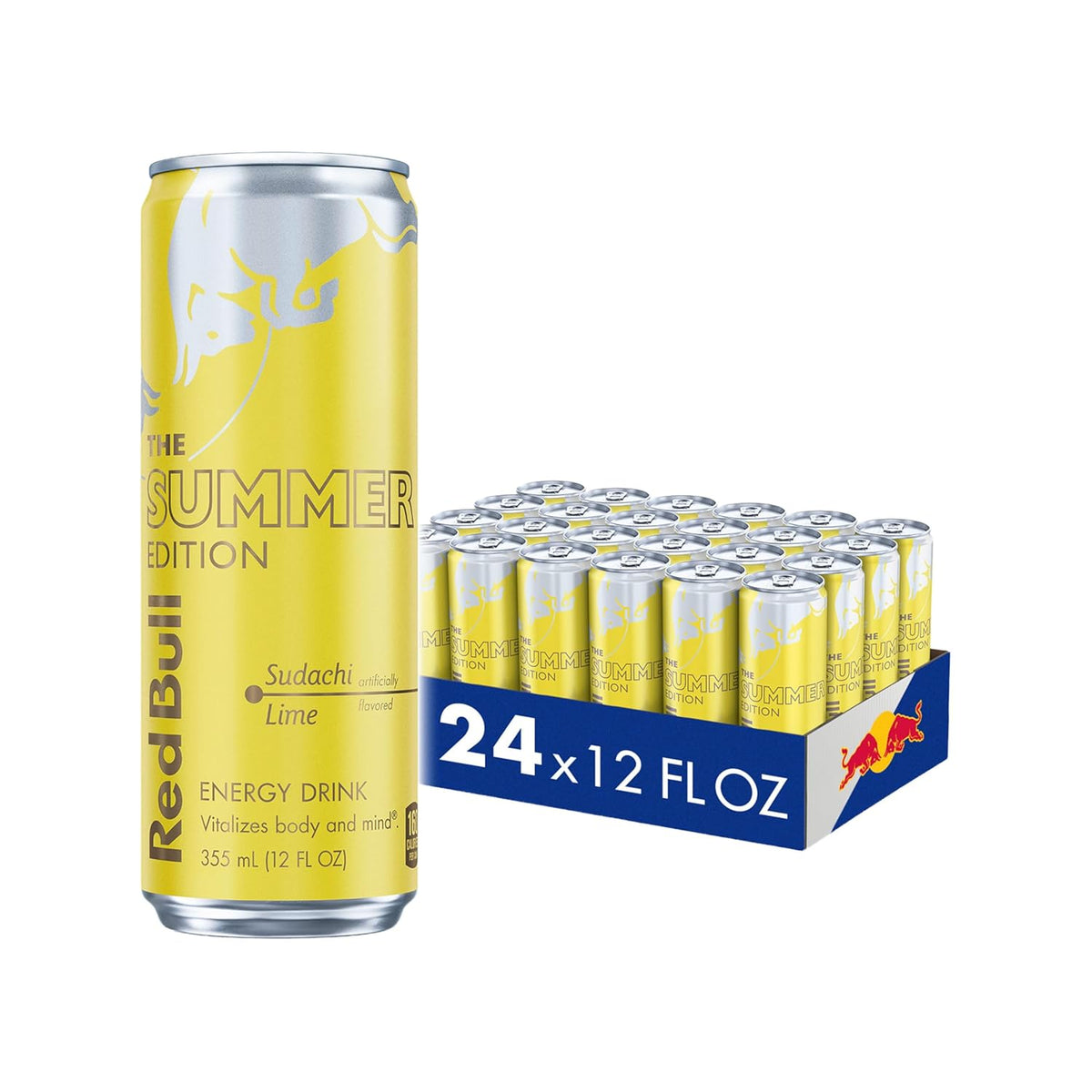 Four cans of Red Bull Red Edition Watermelon Energy Drink, 8.4 fl oz each, with bright red and watermelon-themed packaging.