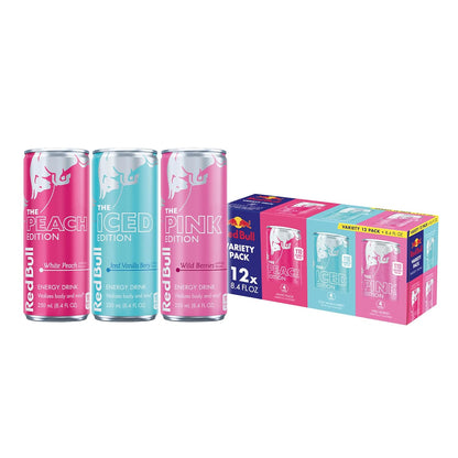 Four cans of Red Bull Red Edition Watermelon Energy Drink, 8.4 fl oz each, stacked together showing the red and watermelon label.