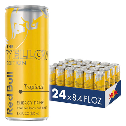 Four cans of Red Bull Red Edition Watermelon Energy Drink, 8.4 fl oz each, with vibrant red and watermelon-themed design.