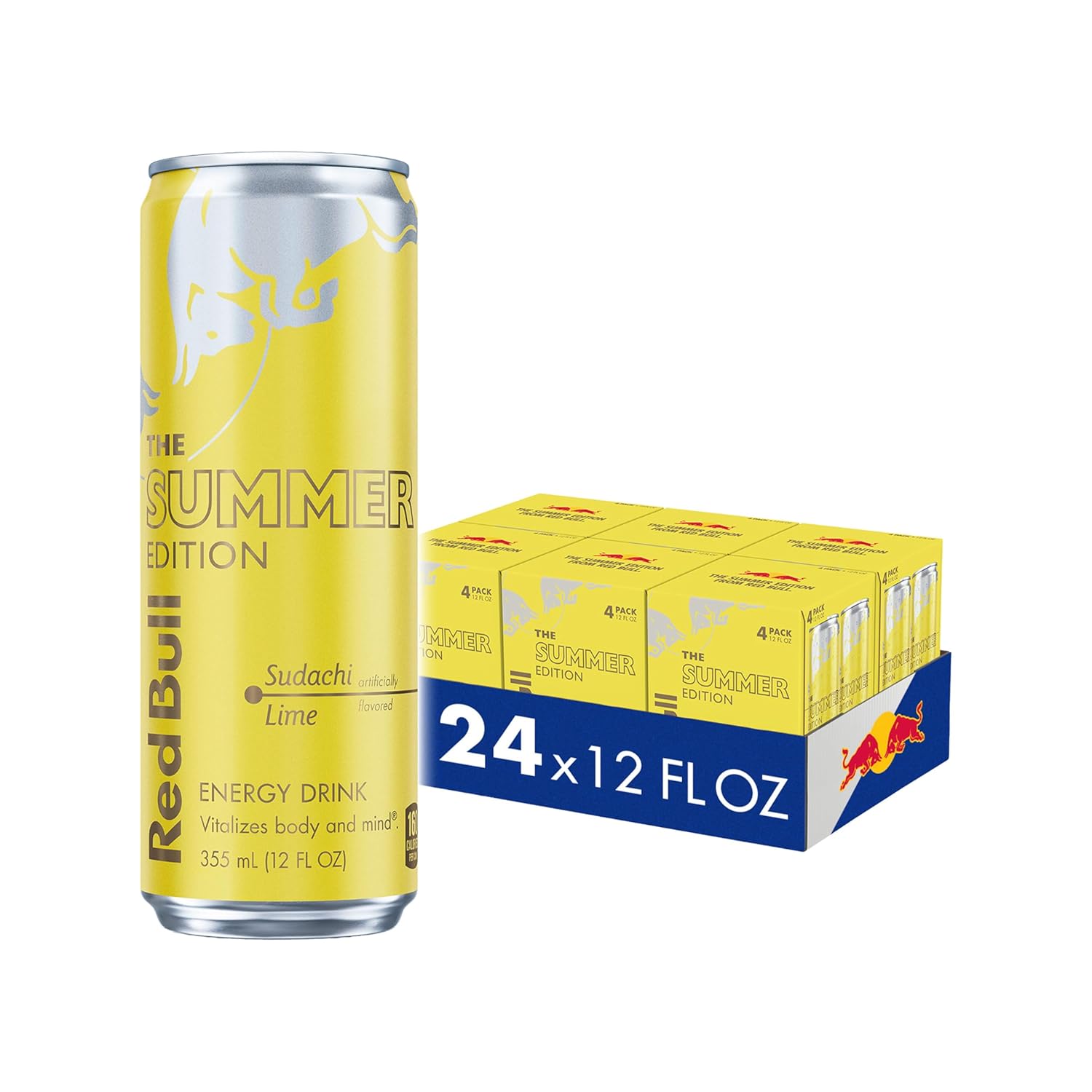Four cans of Red Bull Red Edition Watermelon Energy Drink, 8.4 fl oz each, featuring bright red and watermelon-themed packaging.