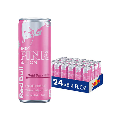 Four cans of Red Bull Red Edition Watermelon Energy Drink, 8.4 fl oz each, with vibrant red and watermelon-themed design.