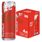 Four cans of Red Bull Red Edition Watermelon Energy Drink, 8.4 fl oz each, showcasing the vibrant red and watermelon flavor design.