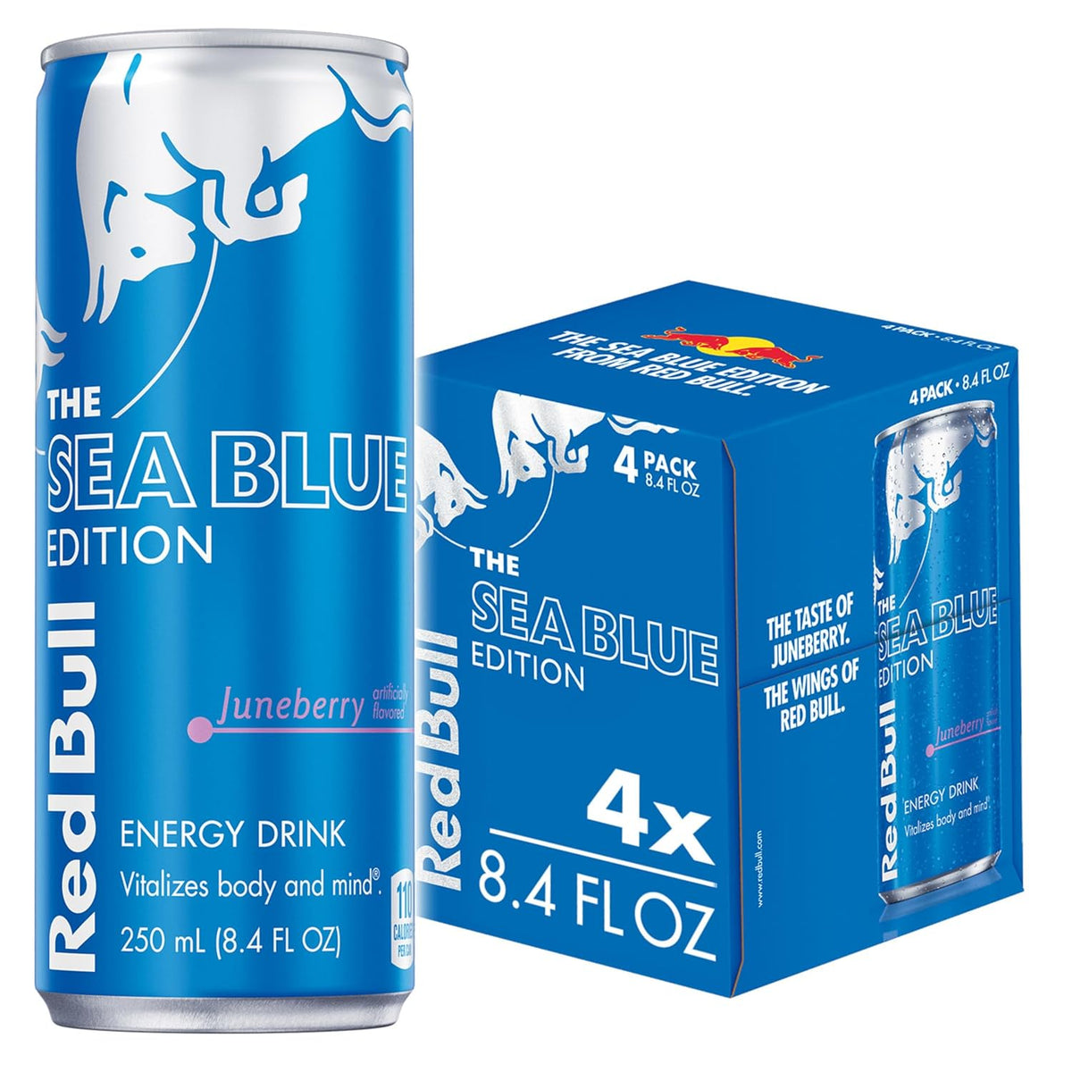Four cans of Red Bull Red Edition Watermelon Energy Drink, 8.4 fl oz each, with vibrant watermelon-themed packaging.