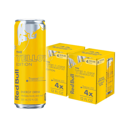 Four cans of Red Bull Red Edition Watermelon Energy Drink, 8.4 fl oz each, with vibrant red and watermelon branding.