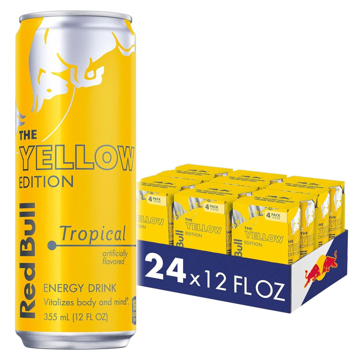Four cans of Red Bull Red Edition Watermelon Energy Drink, 8.4 fl oz, with bright red and watermelon-themed branding visible.