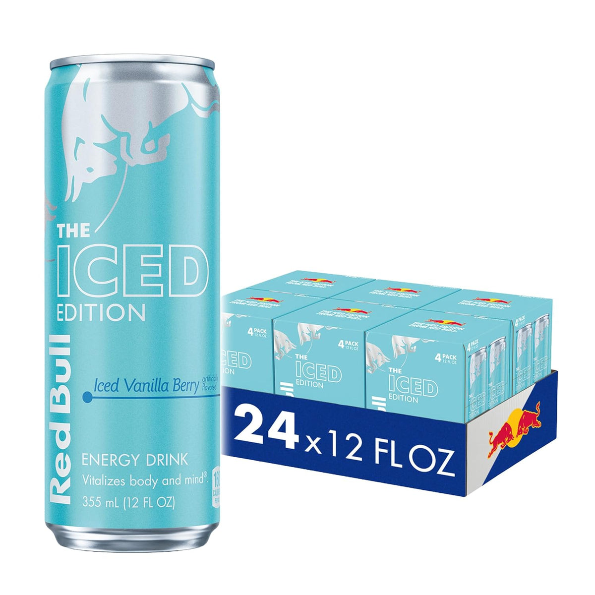 Four cans of Red Bull Red Edition Watermelon Energy Drink, 8.4 fl oz each, with vibrant watermelon branding on the cans.