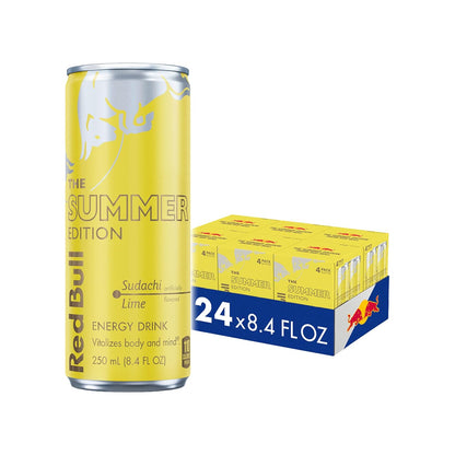 Four cans of Red Bull Red Edition Watermelon Energy Drink, 8.4 fl oz each, featuring bright red packaging with watermelon imagery.