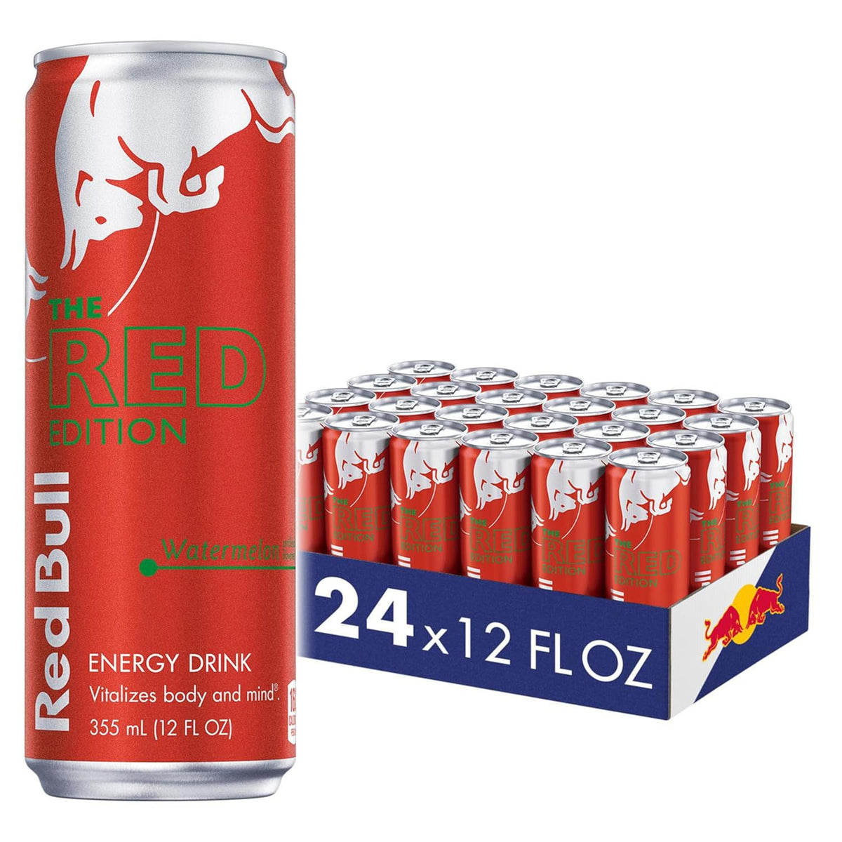 Red Bull Summer Edition Sudachi Lime energy drink cans, 12 fl oz each, with vibrant red and green design, pack of 24.