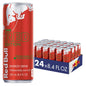 Red Bull Summer Edition Sudachi Lime energy drink cans, 12 fl oz, with vibrant red and green packaging, 24-pack.