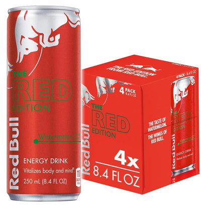 Red Bull Summer Edition Sudachi Lime energy drink cans, 12 fl oz, with vibrant red and green branding, 24-pack, caffeine and B vitamins.
