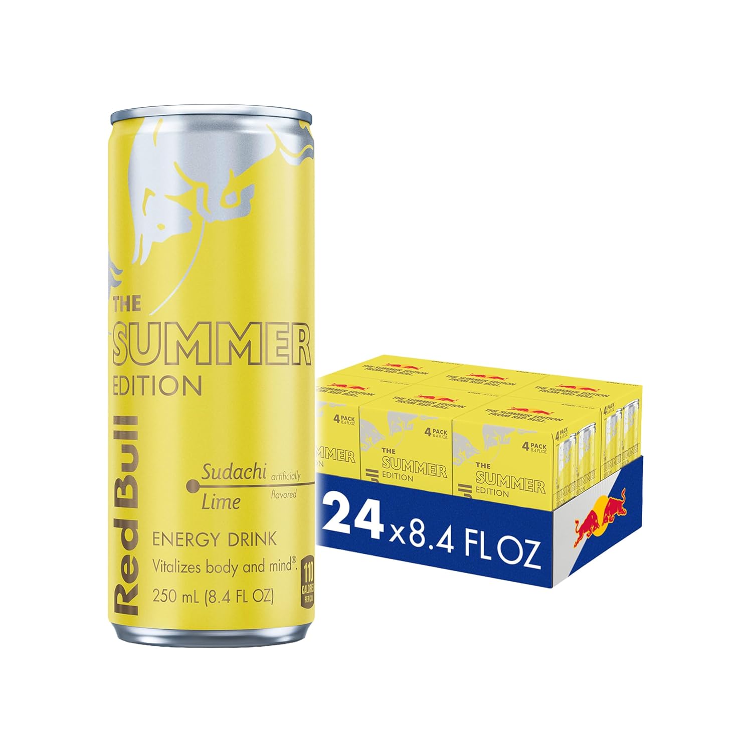 Red Bull Summer Edition Sudachi Lime energy drink cans, 12 fl oz, with caffeine, taurine, and B vitamins, pack of 24.