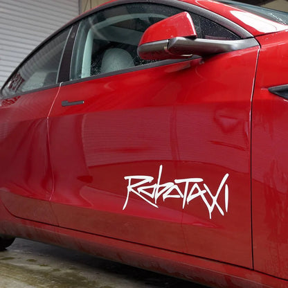 Reflective Robotaxi decal for Tesla body and window, waterproof PVC sticker with bold robotaxi design by Tesery Official Store.