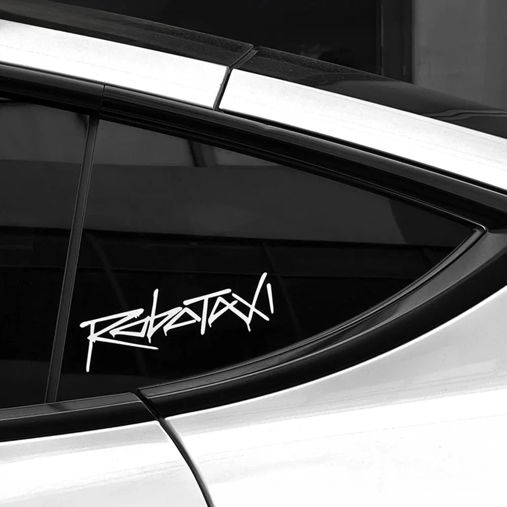 Reflective Robotaxi decal sticker for Tesla body and window, waterproof PVC badge with shiny reflective finish.
