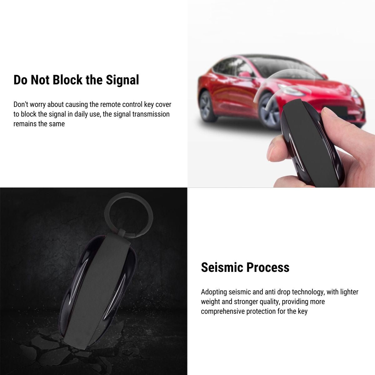 Silicone key fob cover with metal buckle for Tesla Model S and Model X, offering scratch protection and OEM quality.