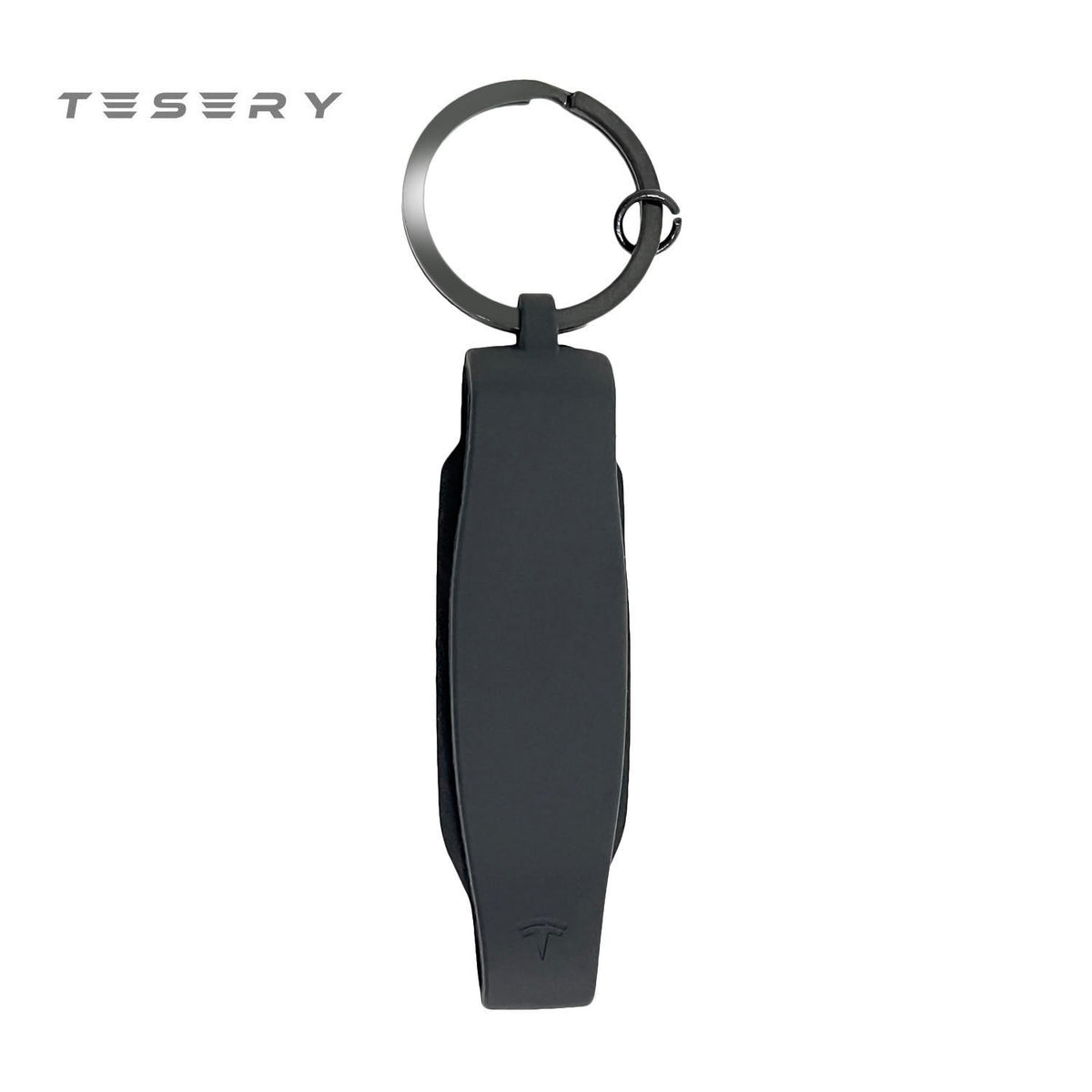 Silicone key fob cover for Tesla Model S and X with metal buckle, offers scratch protection and OEM-quality fit.