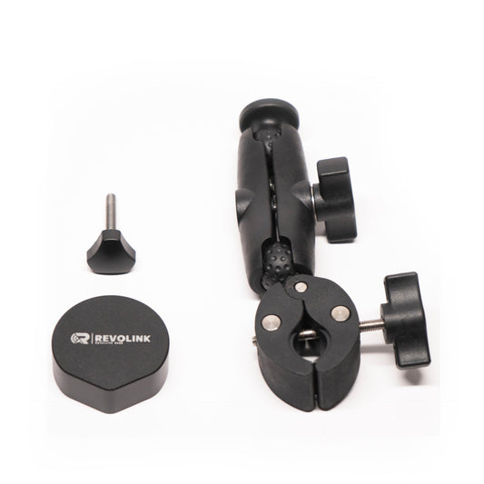 Revolink Satellite Gear Starlink Mini Bar Clamp Mount securing satellite dish or equipment to a bar or pole.