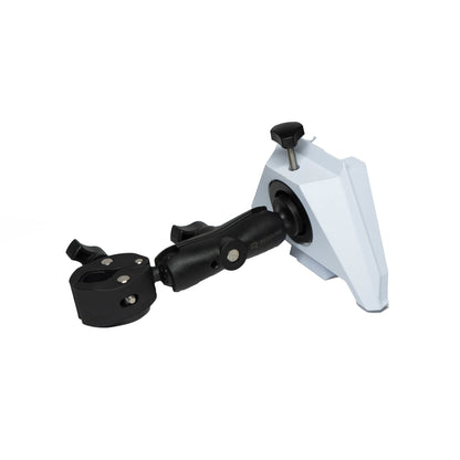 Revolink Starlink Mini Bar Clamp Mount for satellite dishes, shown attached to a bar for secure positioning.