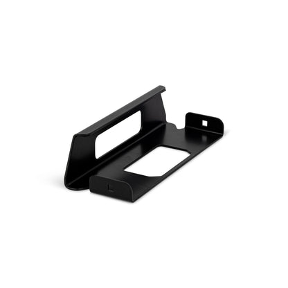 Black Revolink Satellite Gear quick release bracket for Devos AMPak 145 satellite system, shown mounted and ready for installation.