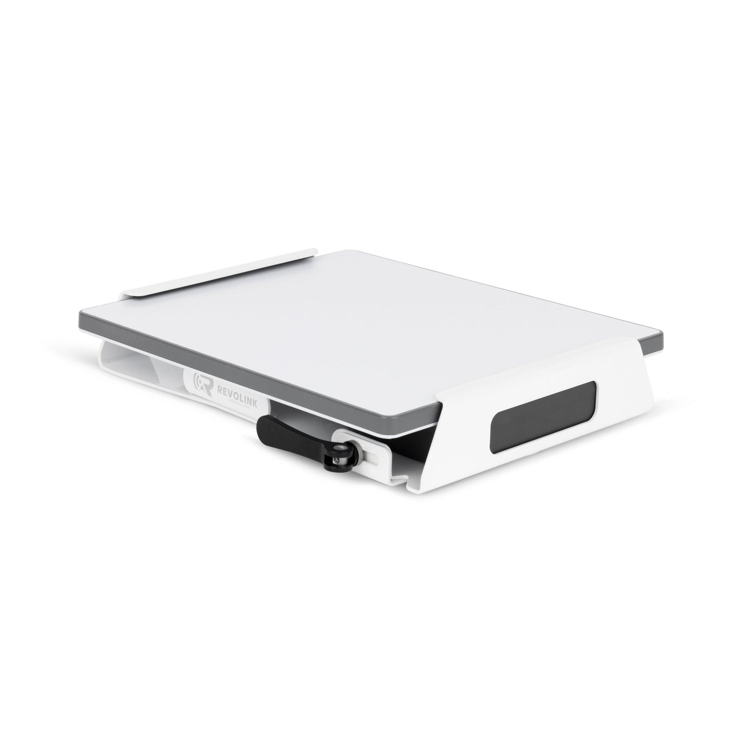 Black Revolink Satellite Gear quick release bracket for Devos AMPak 145, easy to attach and detach for secure mounting.