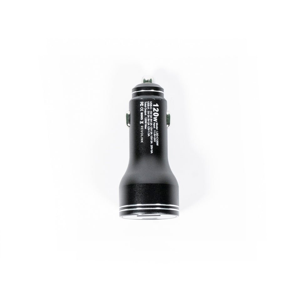 Revolink Satellite Gear Starlink Mini USB Car Charger plugged into a vehicle's cigarette lighter port for charging devices.