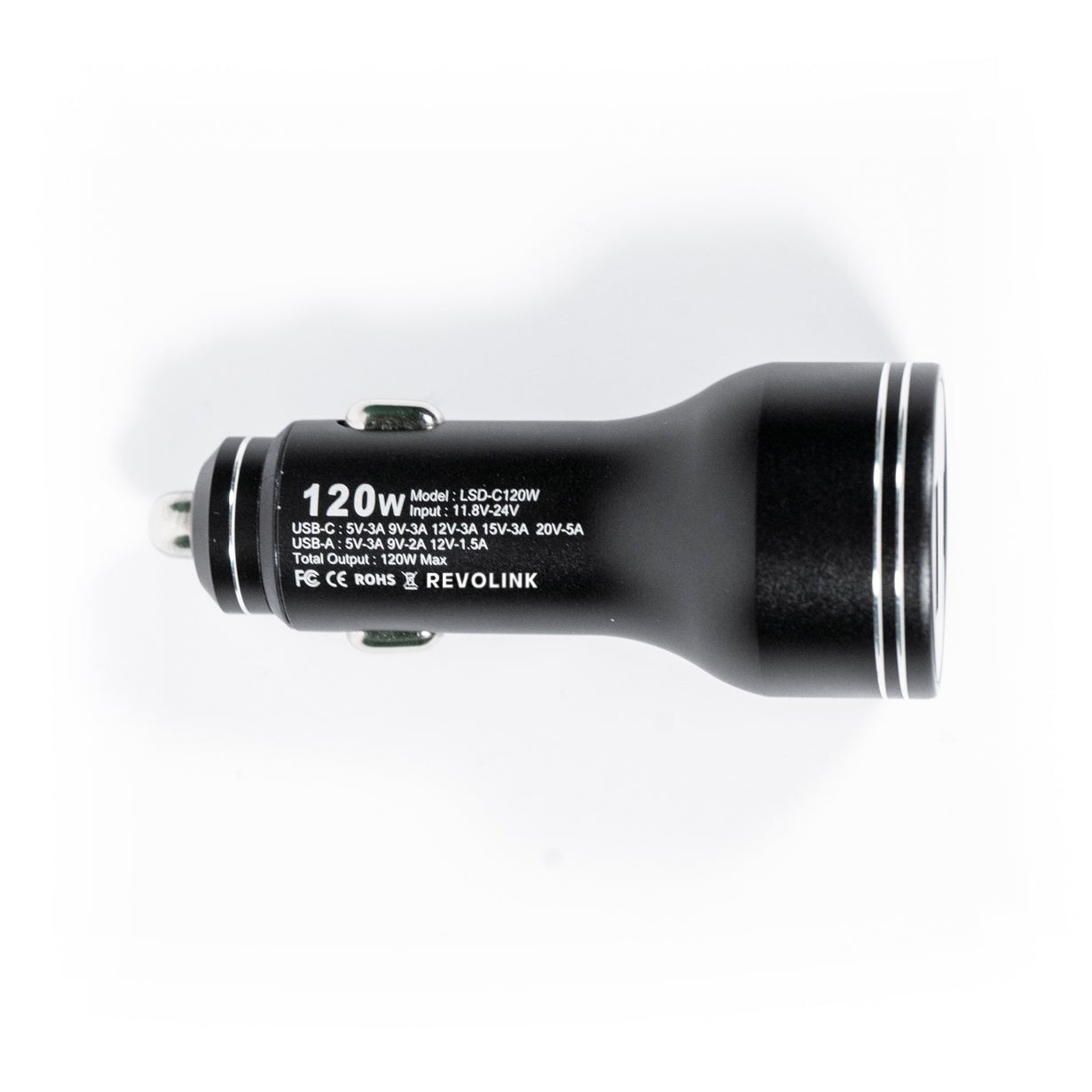 Revolink Satellite Gear Starlink Mini USB Car Charger plugged into a vehicle's cigarette lighter socket.