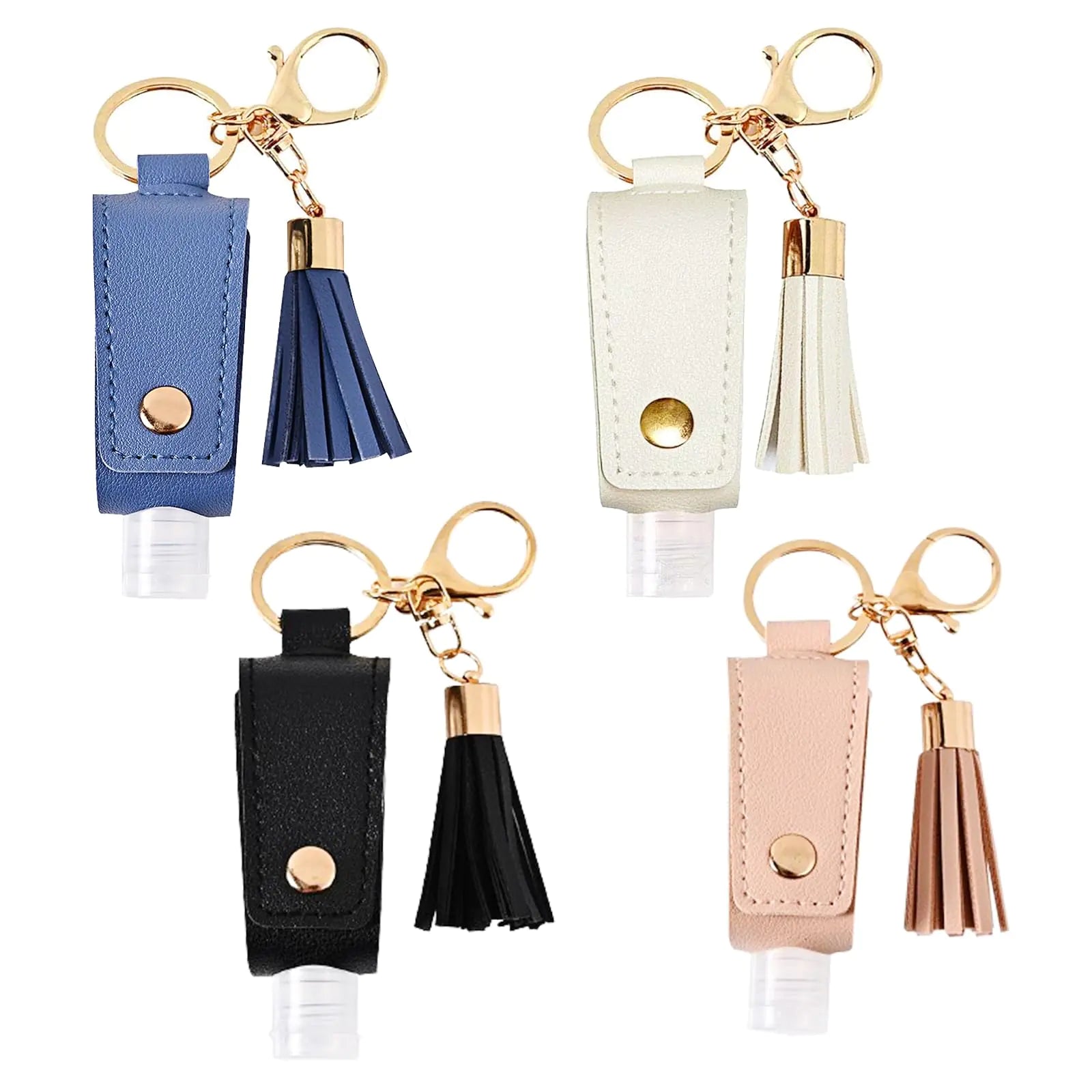 Pcmursal 4 Pack Small Hand Sanitizer Keychain Portable Leather Empty Bottles for Toiletry Shampoo Lotion Soap