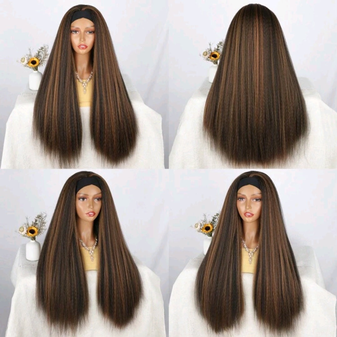 Kinky straight headband wig by EdleessFashion featuring natural texture and comfortable headband for versatile styling.