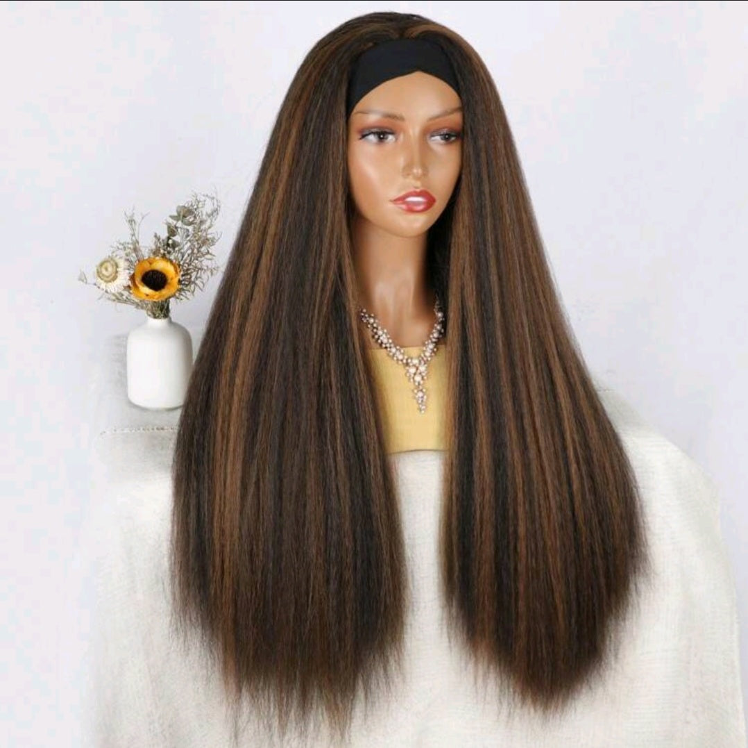 Kinky straight headband wig by EdleessFashion featuring natural black hair and a comfortable headband style for versatile wear.