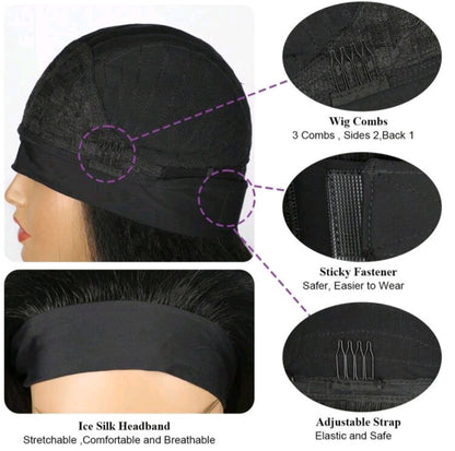 EdleessFashion LydiaMFashions Kinky Straight Headband Wig with natural black hair and headband, showcasing a sleek, straight style.