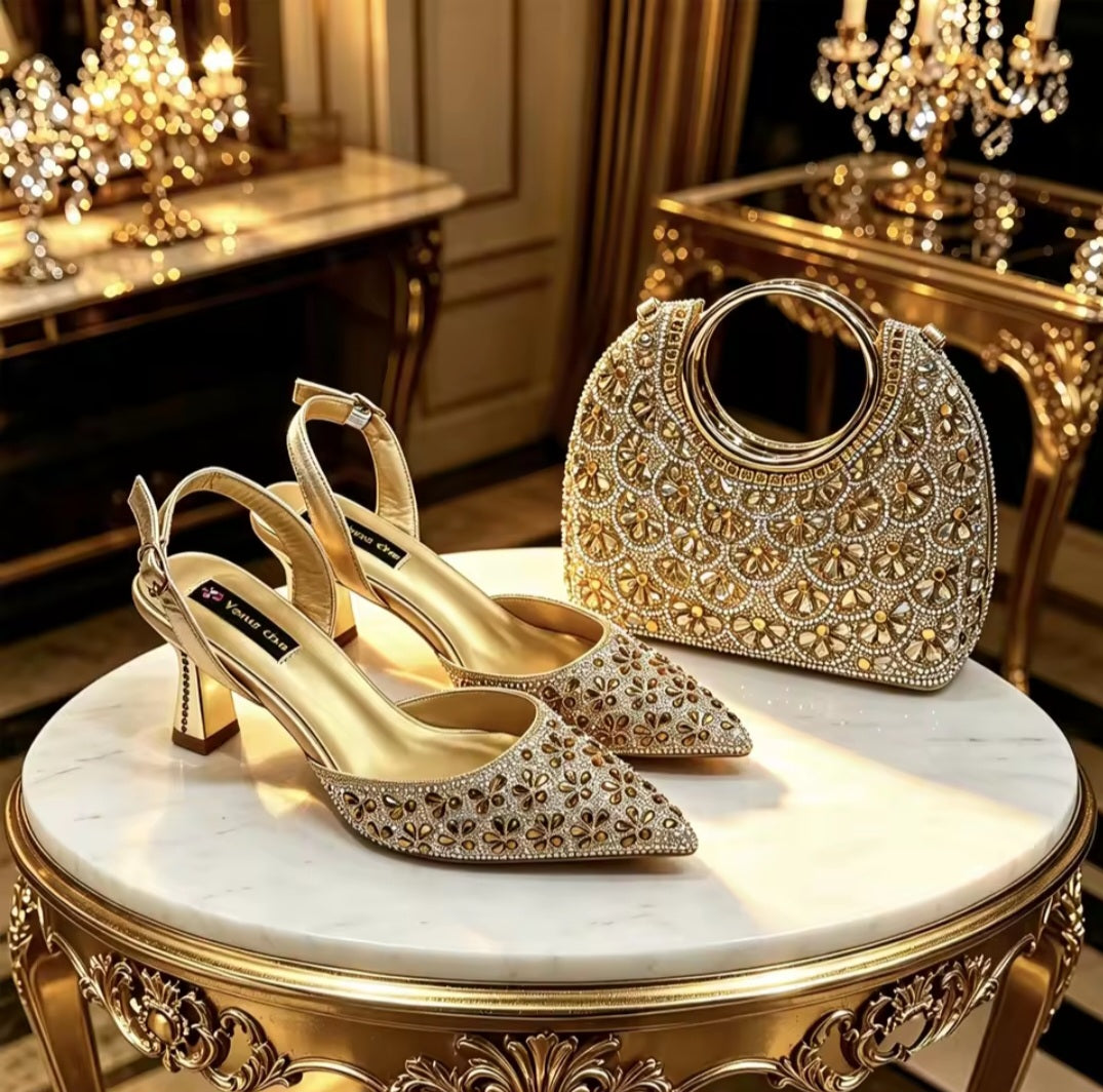 Elegant Italian ladies shoes and matching bag set by EdleessFashion, featuring luxurious design and stylish accessories.