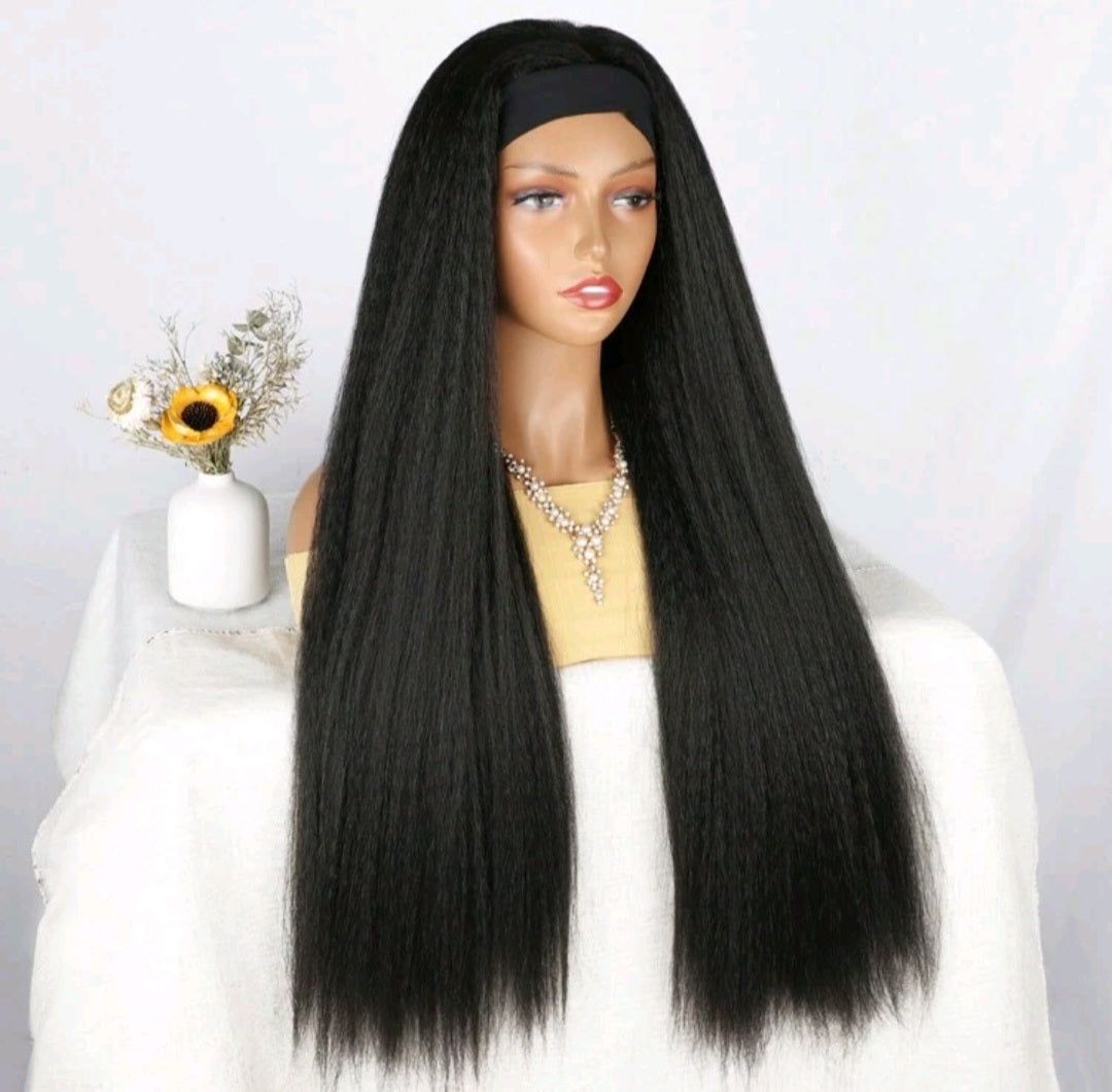 EdleessFashion LydiaMFashions kinky straight headband wig with natural hair texture and headband, styled for a seamless look.