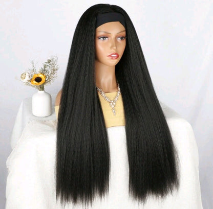 EdleessFashion LydiaMFashions kinky straight headband wig with natural hair texture and headband, styled for a seamless look.