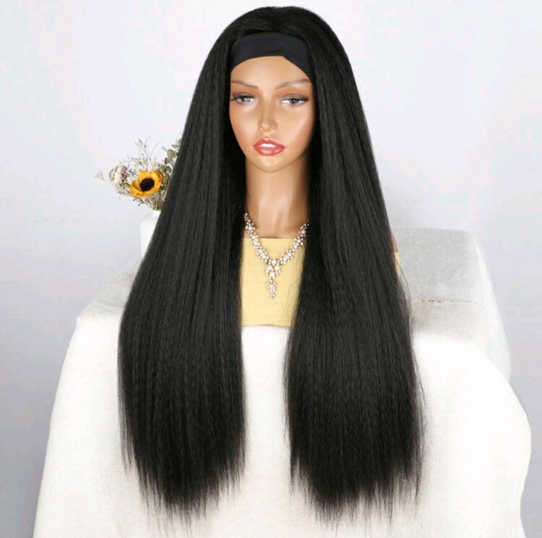Kinky straight headband wig by EdleessFashion with black hair, natural texture, and stylish headband for a versatile look